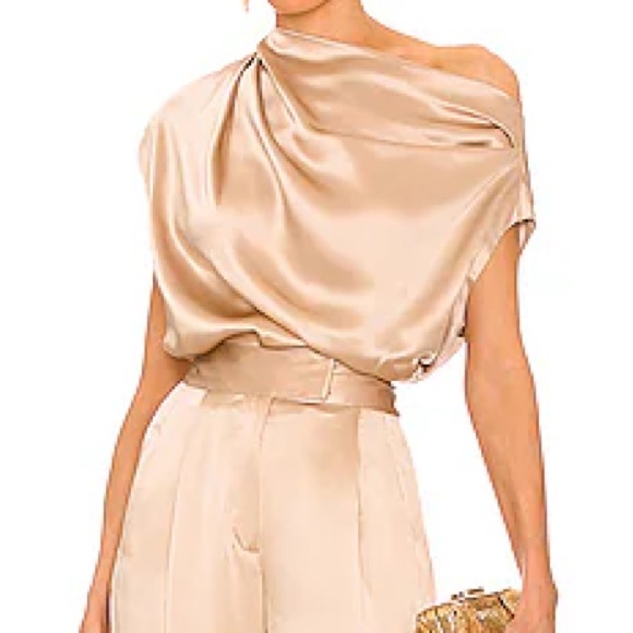 The Sei Revolve NWT 6 Champagne Revolve Draped Silk Top - Picture 4 of 11